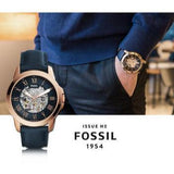 Fossil Grant Automatic Skeleton Blue Dial Blue Leather Strap Watch for Men - ME3102