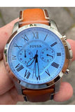 Fossil Grant Chronograph Blue Dial Brown Leather Strap Watch for Men - FS5184