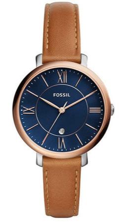 Fossil Jacqueline Three Hand Date Luggage Blue Dial Brown Leather Strap Watch for Women - ES4274