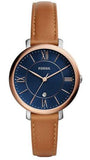 Fossil Jacqueline Three Hand Date Luggage Blue Dial Brown Leather Strap Watch for Women - ES4274