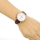 Fossil Boyfriend White Dial Brown Leather Strap Watch for Women - ES3616