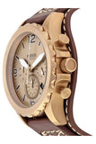 Fossil Nate Chronograph Gold Dial Brown Leather Strap Watch for Men - JR1495