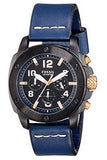 Fossil Modern Machine Chronograph Black Dial Blue Leather Strap Watch for Men - FS5066