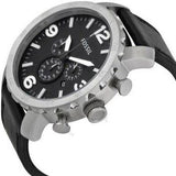 Fossil Nate Chronograph Black Dial Black Leather Strap Watch for Men - JR1436