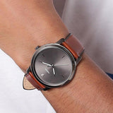 Fossil The Minimalist 3H Grey Dial Brown Leather Strap Watch for Men - FS5479