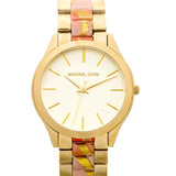 Michael Kors Slim Runway Gold Dial Two Tone Steel Strap Watch for Women - MK4300