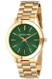 Michael Kors Slim Runway Green Dial Gold Steel Strap Watch for Women - MK3435