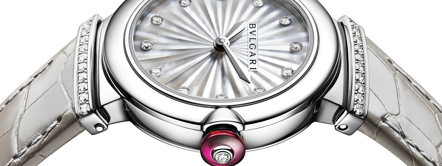 Bvlgari LVCEA Diamonds Silver Mother of Pearl Dial Silver Leather Strap Watch for Women - LVCEA103367