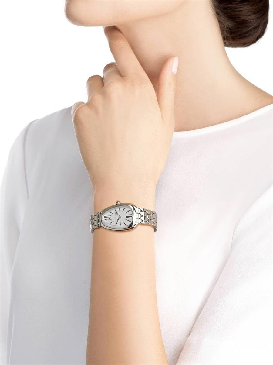 Bvlgari Serpenti Seduttori Quartz White Dial Silver Steel Strap Watch for Women - SERPENTI103141