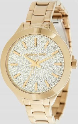 Michael Kors Slim Runway Crystals Gold Dial Gold Steel Strap Watch for Women - MK1046