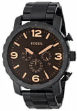 Fossil Nate Chrongraph Ion Plated Black Dial Black Steel Strap Watch for Men - JR1356