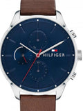 Tommy Hilfiger Chase Chronograph Grey Dial Brown Leather Strap Watch For Men - 1791487