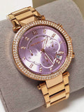 Michael Kors Parker Purple Dial Rose Gold Steel Strap Watch for Women - MK6169