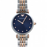 Emporio Armani Gianni T Bar Crystal Blue Dial Two Tone Steel Strap Watch For Women - AR11092