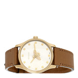 Gucci G Timeless Quartz Silver Dial Brown Leather Strap Watch For Women - YA1265022