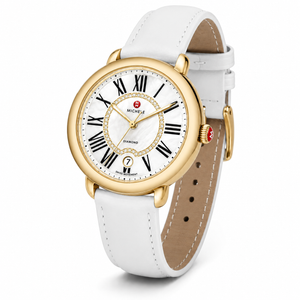 Michele Serein Silver Dial White Leather Strap Watch for Women - MWW21B000018