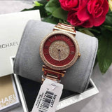 Michael Kors Caitlin Red Dial Rose Gold Stainless Steel Strap Watch for Women - MK3377