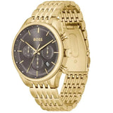 Hugo Boss Gregor Chronograph Brown Dial Gold Steel Strap Watch For Men - 1514051