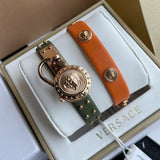 Versace Medusa Lock Icon Quartz Beige Dial Green Leather Strap Watch for Women - VEDW00519