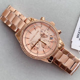 Michael Kors Ritz Chronograph Rose Gold Dial Rose Gold Steel Strap Watch for Women - MK6357