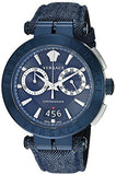 Versace Aion Chronograph Blue Dial Blue Leather Strap Watch for Men - VBR070017