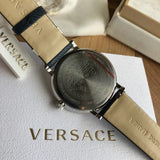 Versace Menifesto Quartz Blue Dial Blue Leather Strap Watch For Men - VBQ01017