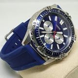 Fossil Garrett Chronograph Blue Dial Blue Rubber Strap Watch for Men - FS5709