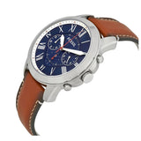 Fossil Grant Chronograph Blue Dial Brown Leather Strap Watch for Men - FS5210