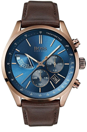 Hugo Boss Grand Prix Blue Dial Brown Leather Strap Watch for Men - 1513604