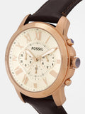 Fossil Grant Chronograph White Dial Brown Leather Strap Watch for Men - FS4991