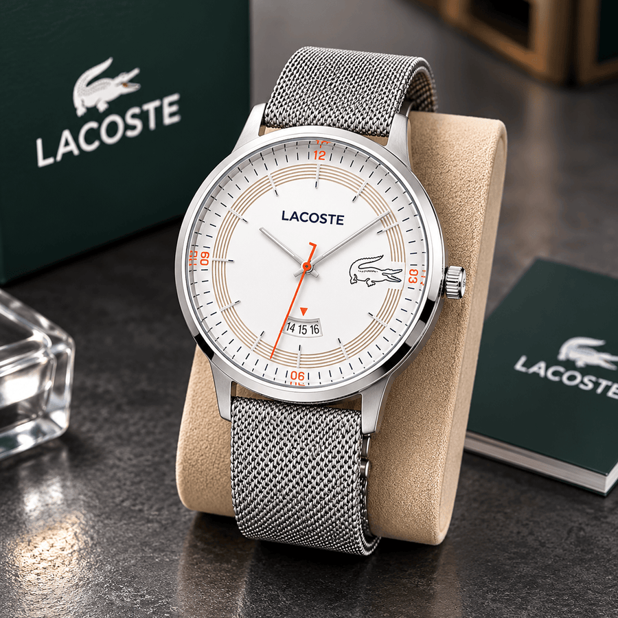 Lacoste Madrid White Dial Gray Leather Strap Watch for Men - 2011031
