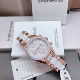 Emporio Armani Sportivo White Dial Rose Gold & White Steel Strap Watch For Women - AR5942