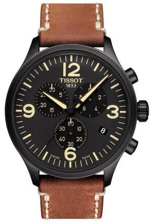 Tissot T Sport Chrono XL Black Dial Brown Leather Strap Watch For Men - T116.617.36.057.00