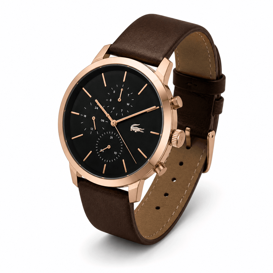 Lacoste Replay Chronograph Black Dial Brown Leather Strap Watch for Men - 2011257