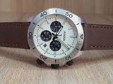 Fossil Retro Traveler Chronograph White Dial Brown Leather Strap Watch for Men - CH2886