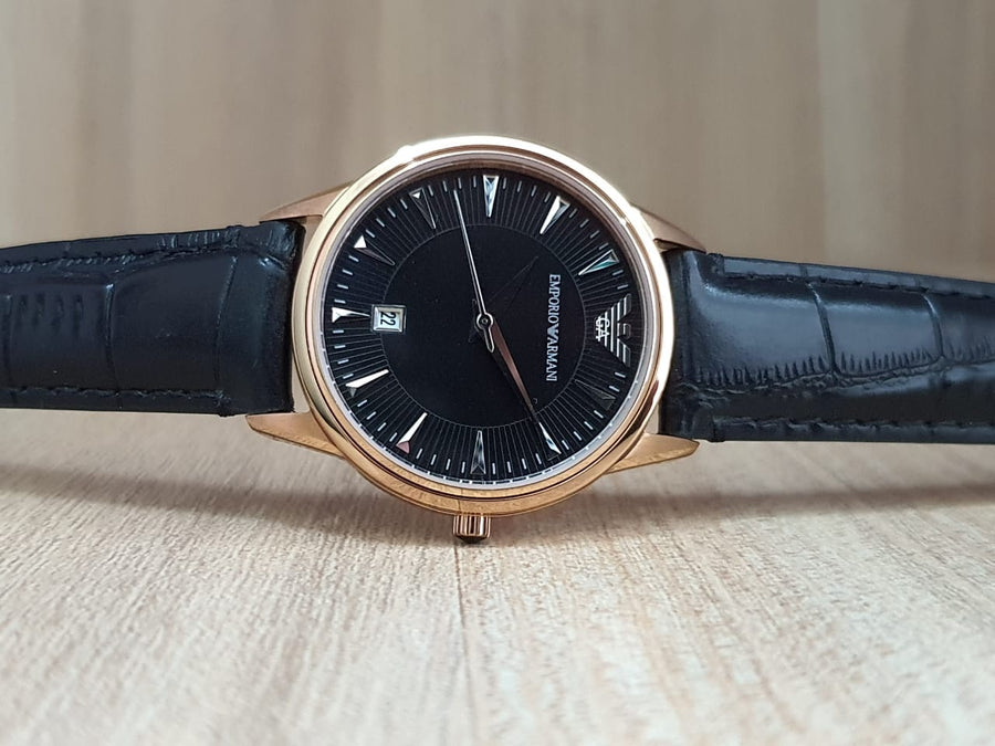 Emporio Armani Classic Black Dial Black Leather Strap Watch for Women - AR2445