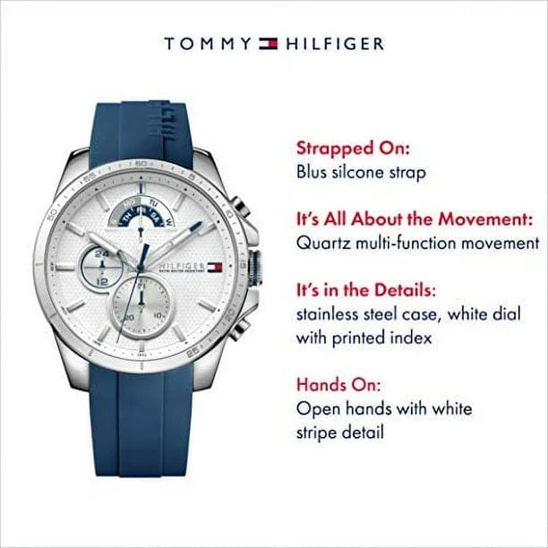 Tommy Hilfiger Decker Quartz White Dial Blue Rubber Strap Watch for Men - 1791349