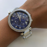 Michael Kors Parker Chronograph Blue Dial Silver Steel Strap Watch for Women - MK6117