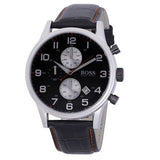 Hugo Boss Aeroliner Black Dial Black Leather Strap Watch for Men - 1512631