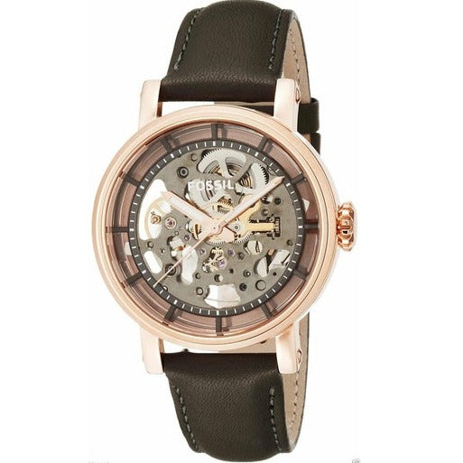 Fossil Boyfriend Automatic Skeleton Grey Dial Grey Leather Strap Watch for Women - ME3089