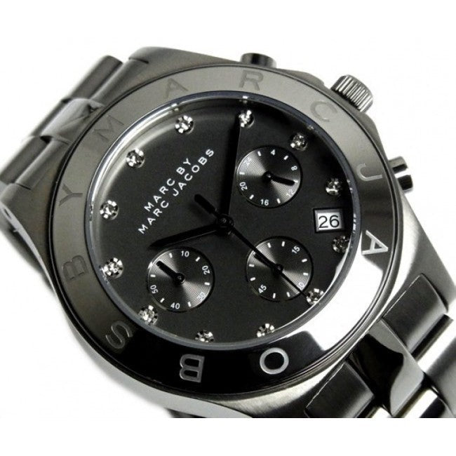 Marc Jacobs Blade Chronograph Black Dial Black Steel Strap Watch for Women - MBM3103