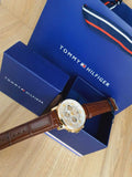 Tommy Hilfiger Keagan Quartz Silver Dial Brown Leather Strap Watch for Men - 1791291