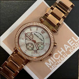 Michael Kors Parker White Dial with Diamonds Rose Gold Steel Strap Watch for Women - MK5491