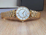 Emporio Armani Gianni T Bar White Mother of Pearl Dial Gold Steel Strap Watch For Women - AR1907