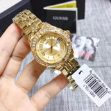 Guess Dazzling Diamonds Gold Dial Gold Steel Strap Watch for Women - W85110L1