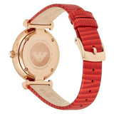 Emporio Armani Gianni T Bar Silver Dial Red Leather Strap Watch For Women - AR1876