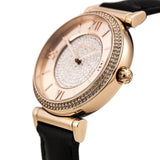 Michael Kors Catlin Rose Gold Crystal Dial Black Leather Strap Watch for Women - MK2376