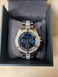 Bulova Crystal Collection Blue Dial Gold Steel Strap Watch for Men - 98C128