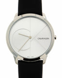 Calvin Klein Minimal Silver Dial Black Leather Strap Watch for Men - K3M211CY