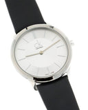 Calvin Klein Minimal Silver Dial Black Leather Strap Watch for Women - K3M221C6